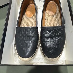 Gucci Black Embossed Leather Espadrilles